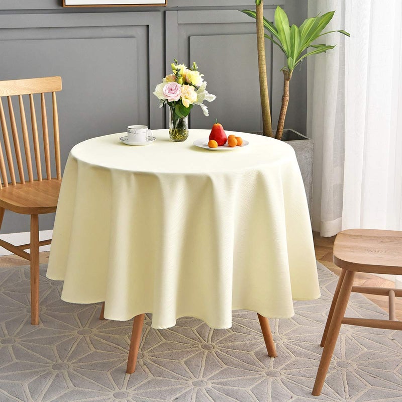 maxmill Round Jacquard Tablecloths Swirl Pattern Spillproof Wrinkle Free Heavy Weight Soft Table Cloth for Circular Table Cover of Buffet Banquet Parties Holiday Dinner Round 90 Inch Ivory - Image 1